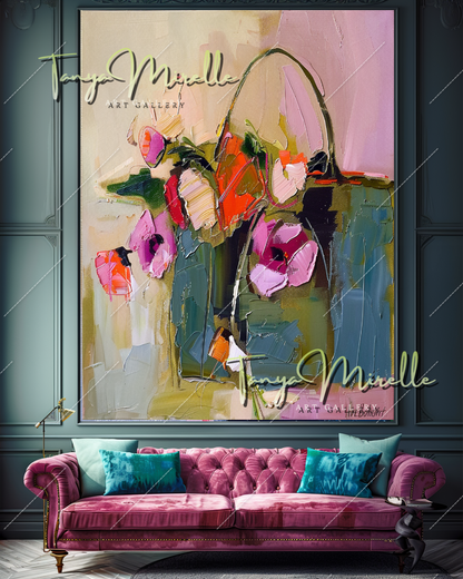 Abstract Floral Impasto Oil Painting on Canvas #355