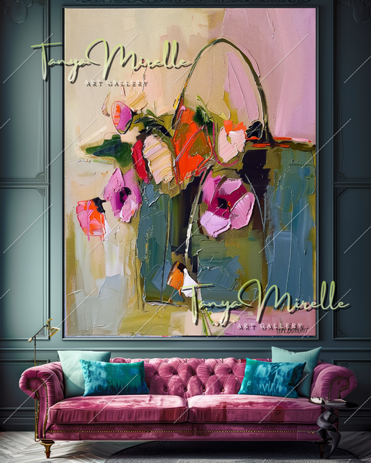 Abstract Floral Impasto Oil Painting on Canvas #355