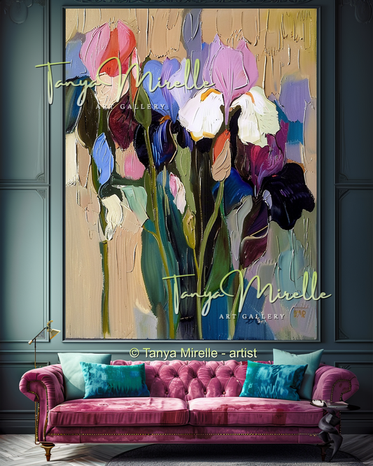 Modern Abstract Iris Oil Painting for Bedroom, Hotel #323