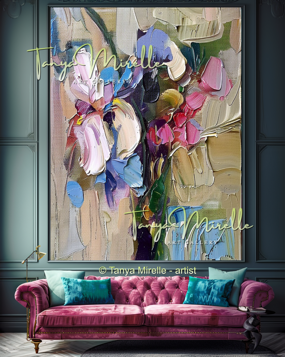 Modern Abstract Iris Oil Painting for Bedroom, Hotel #323