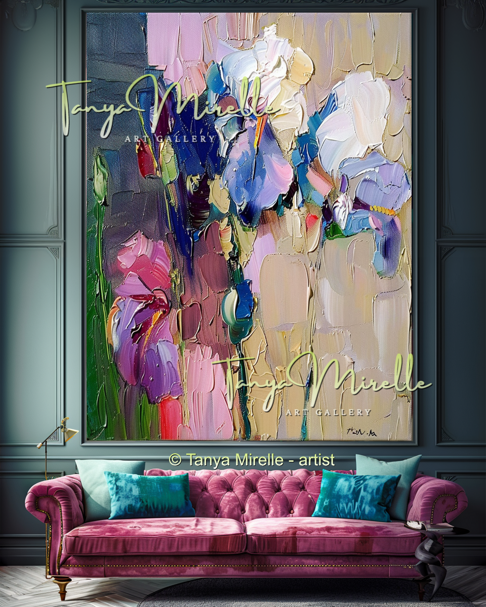 Modern Abstract Iris Oil Painting for Bedroom, Hotel #323
