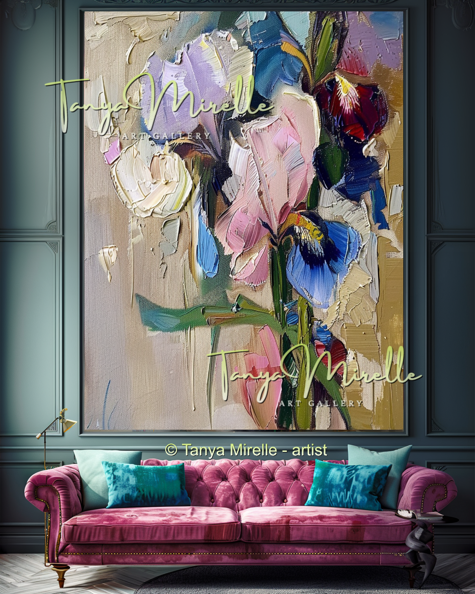 Modern Abstract Iris Oil Painting for Bedroom, Hotel #323
