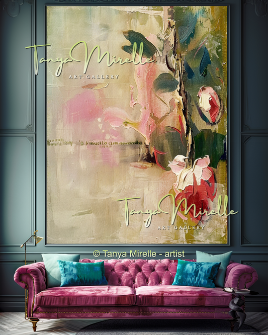 Romantic Floral Impasto Oil Painting on Canvas #326