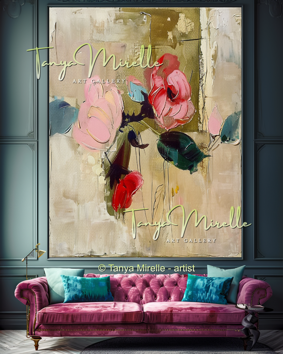 Romantic Floral Impasto Oil Painting on Canvas #326