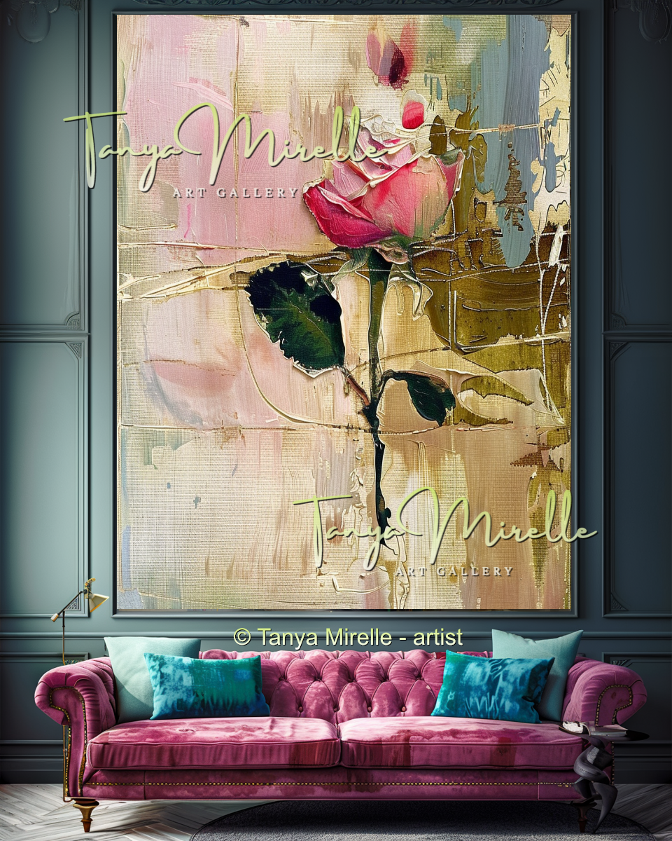 Romantic Floral Impasto Oil Painting on Canvas #326