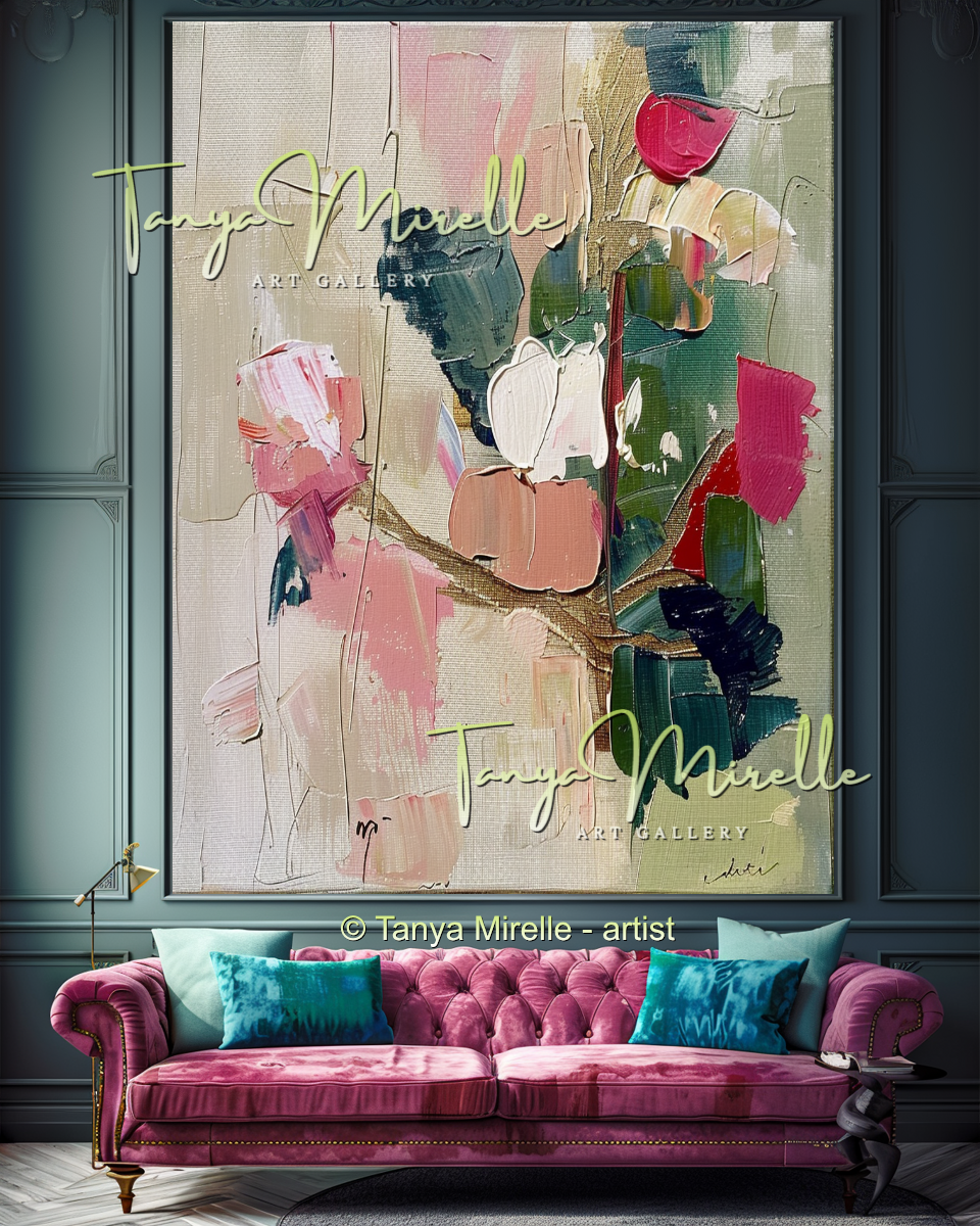 Abstract Roses Painting, Impasto Floral Artwork #327