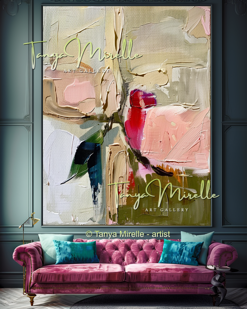 Abstract Roses Painting, Impasto Floral Artwork #327