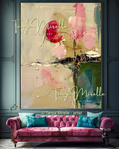 Abstract Roses Painting, Impasto Floral Artwork #327