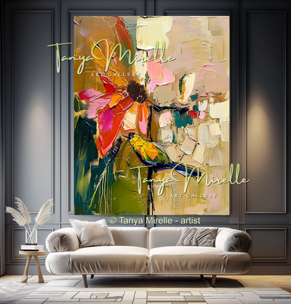 Sunflower Impasto Oil Painting for Living Room or Office #334
