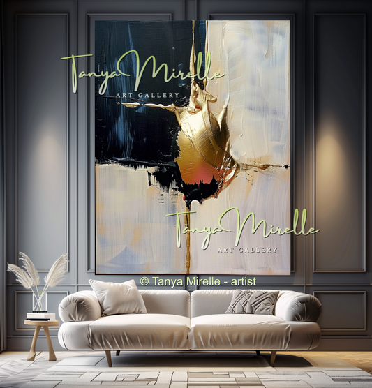 Chic Gold Painting, Modern Textured Impasto Wall Art #342