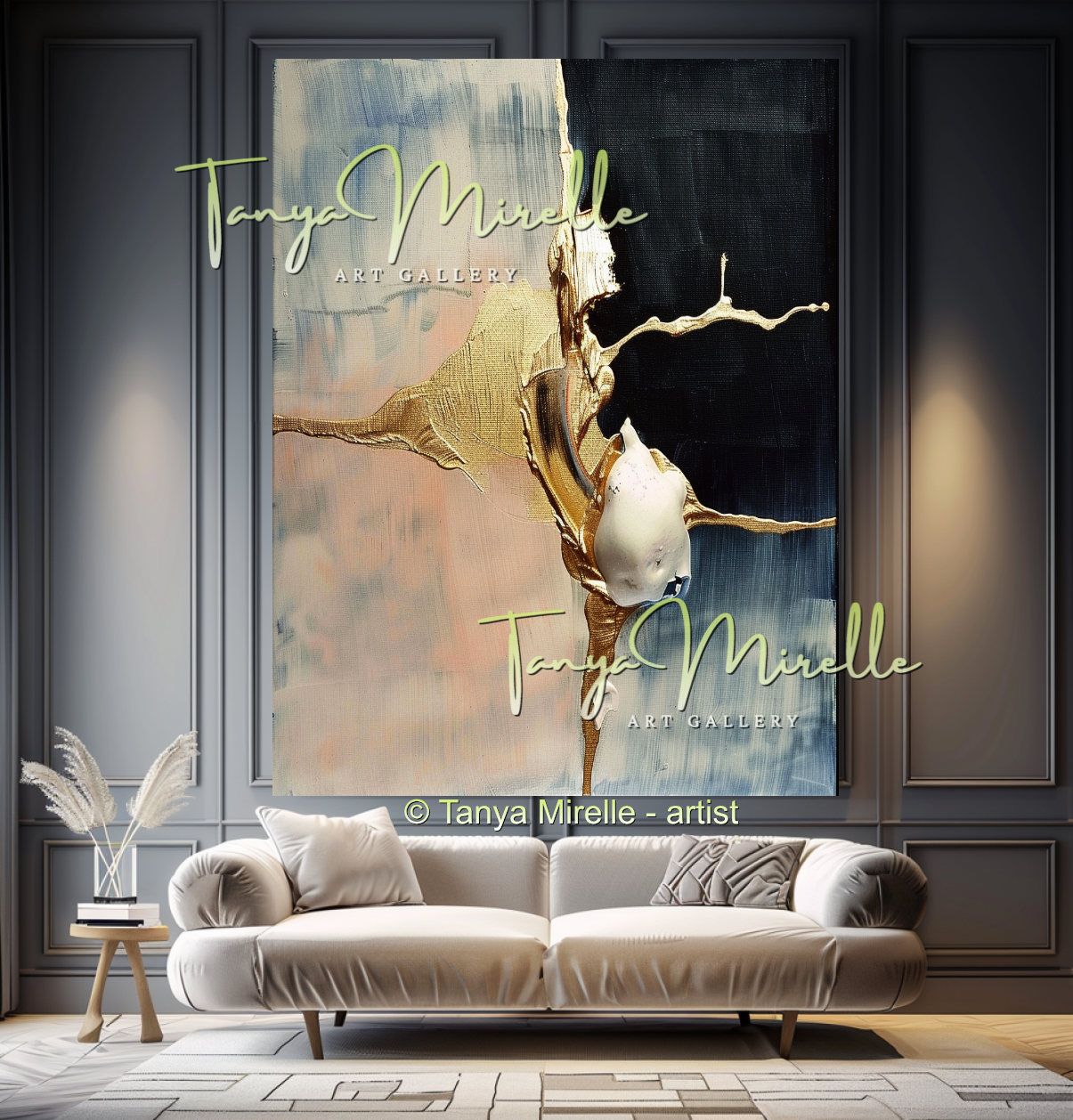 Chic Gold Painting, Modern Textured Impasto Wall Art #342