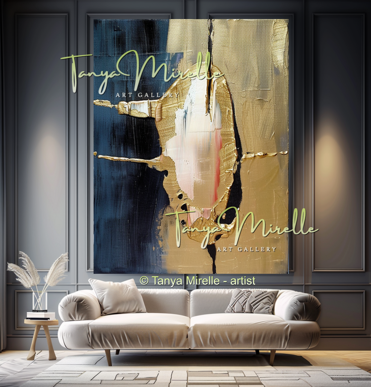Chic Gold Painting, Modern Textured Impasto Wall Art #342
