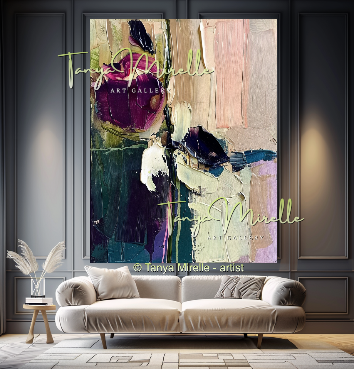 Purple Bouquet Oil Painting, Modern Impasto Floral Wall Art #343