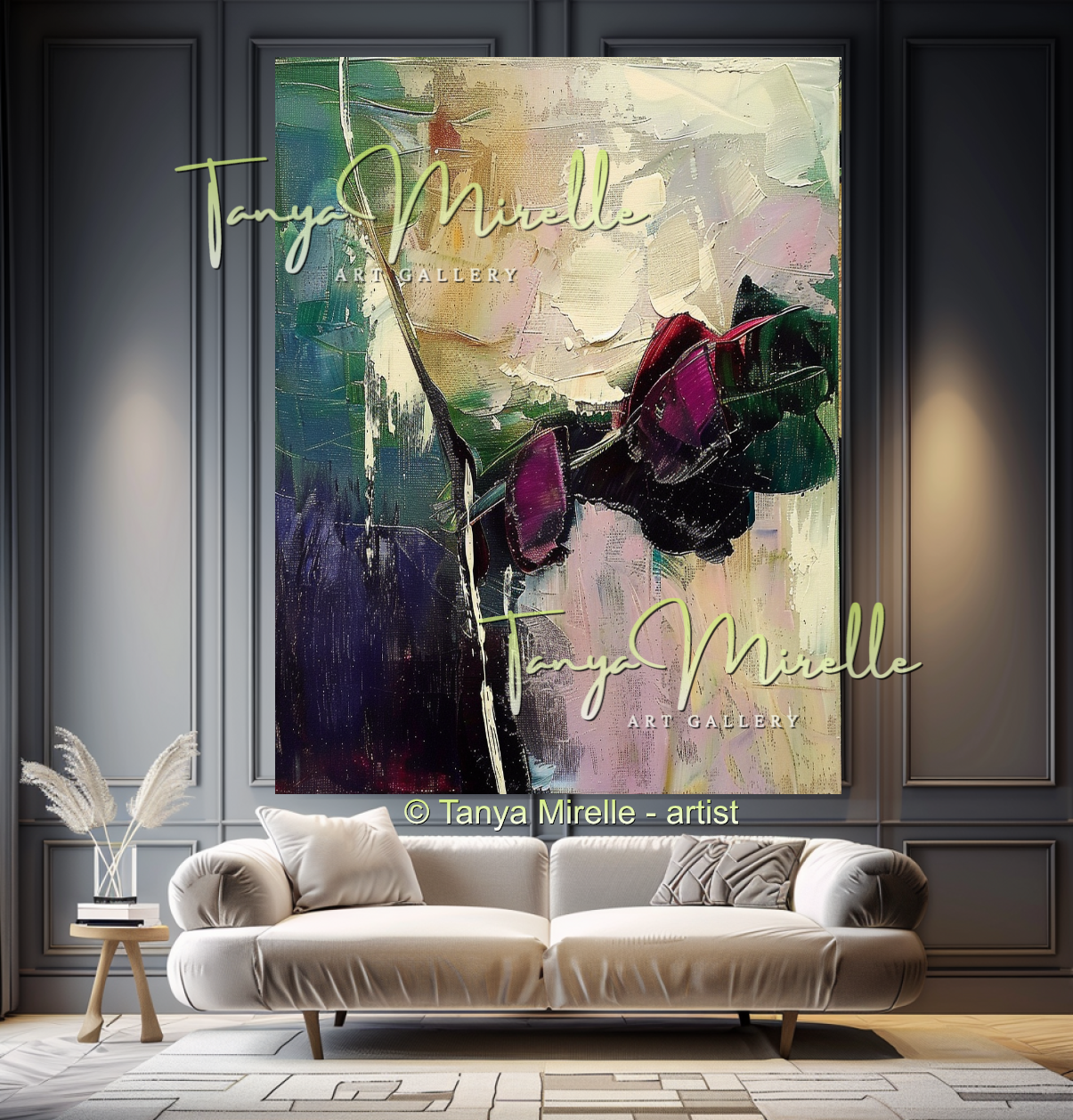 Purple Bouquet Oil Painting, Modern Impasto Floral Wall Art #343
