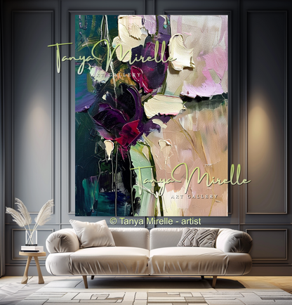 Purple Bouquet Oil Painting, Modern Impasto Floral Wall Art #343