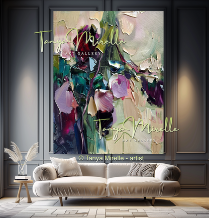 Purple Bouquet Oil Painting, Modern Impasto Floral Wall Art #343