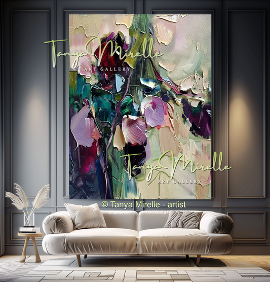 Purple Bouquet Oil Painting, Modern Impasto Floral Wall Art #343