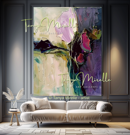 Purple Abstract Oil Painting, Modern Impasto Wall Art #344