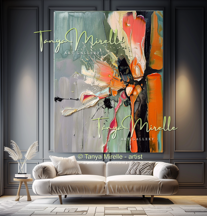 Bold Floral Oil Painting, Abstract Impasto Flowers Wall Art #345