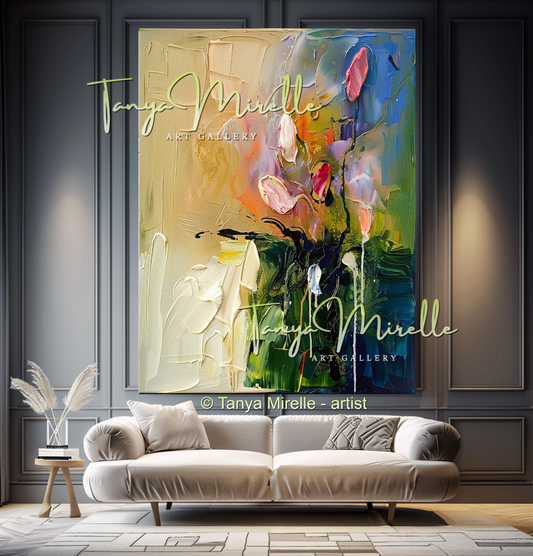 Elegant Floral Oil Painting for Living Room or Office #319