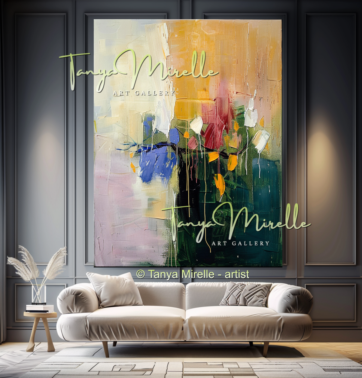 Elegant Floral Oil Painting for Living Room or Office #319
