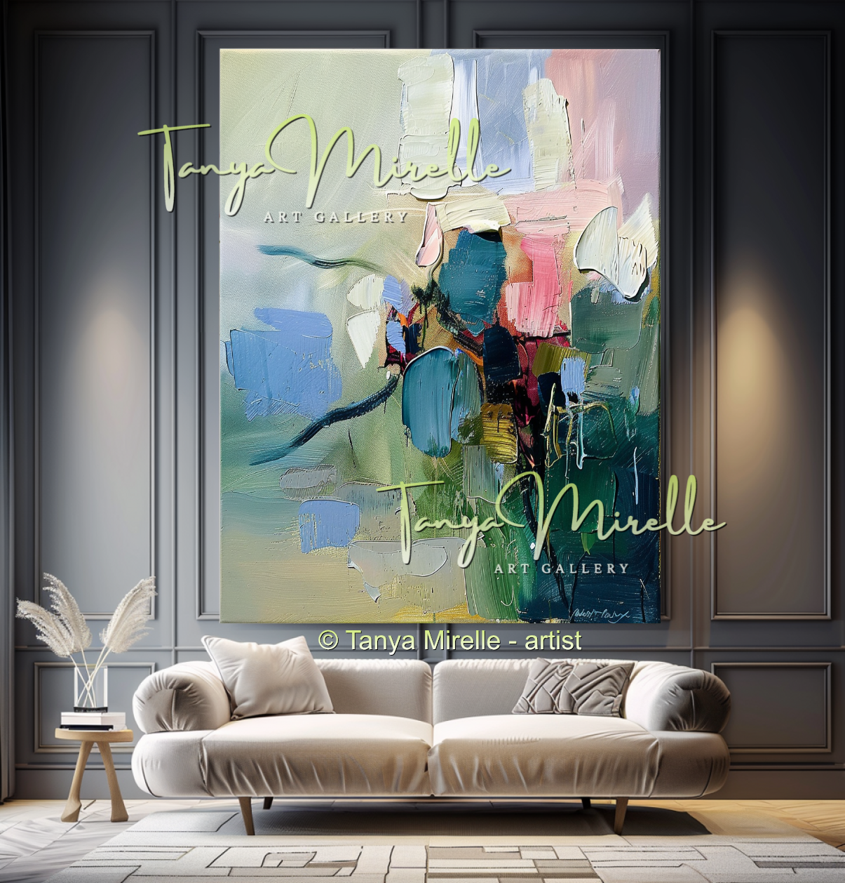 Elegant Floral Oil Painting for Living Room or Office #319