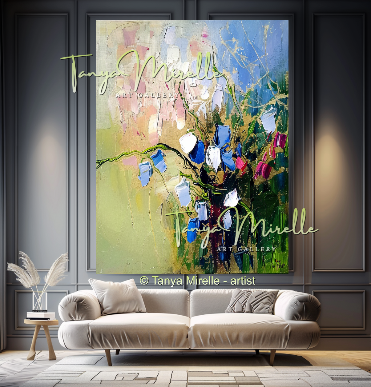 Modern Abstract Floral Oil Painting for Bedroom, Hotel #322