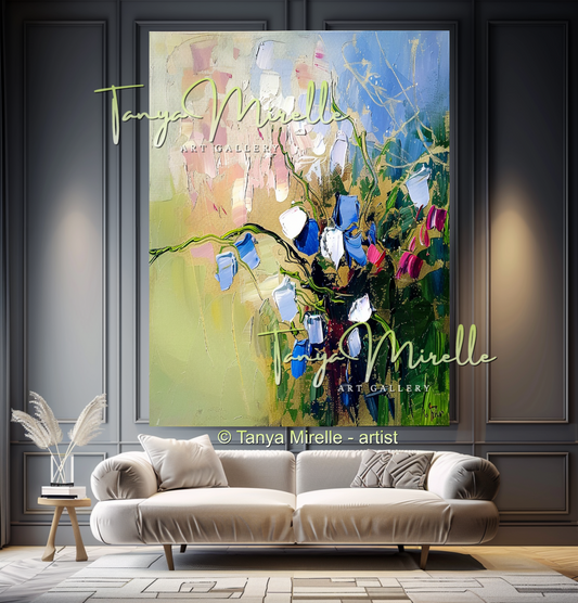 Modern Abstract Floral Oil Painting for Bedroom, Hotel #322