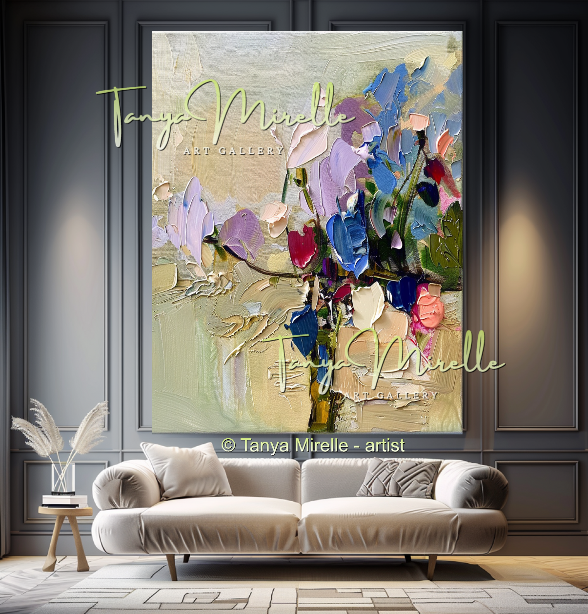 Modern Abstract Floral Oil Painting for Bedroom, Hotel #322