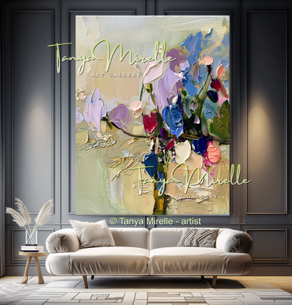 Modern Abstract Floral Oil Painting for Bedroom, Hotel #322