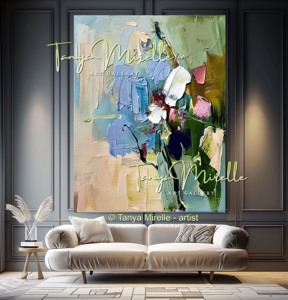 Modern Abstract Floral Oil Painting for Bedroom, Hotel #322