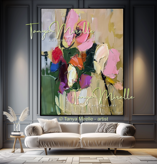 Impasto Floral Oil Painting on Canvas for Living Room #310