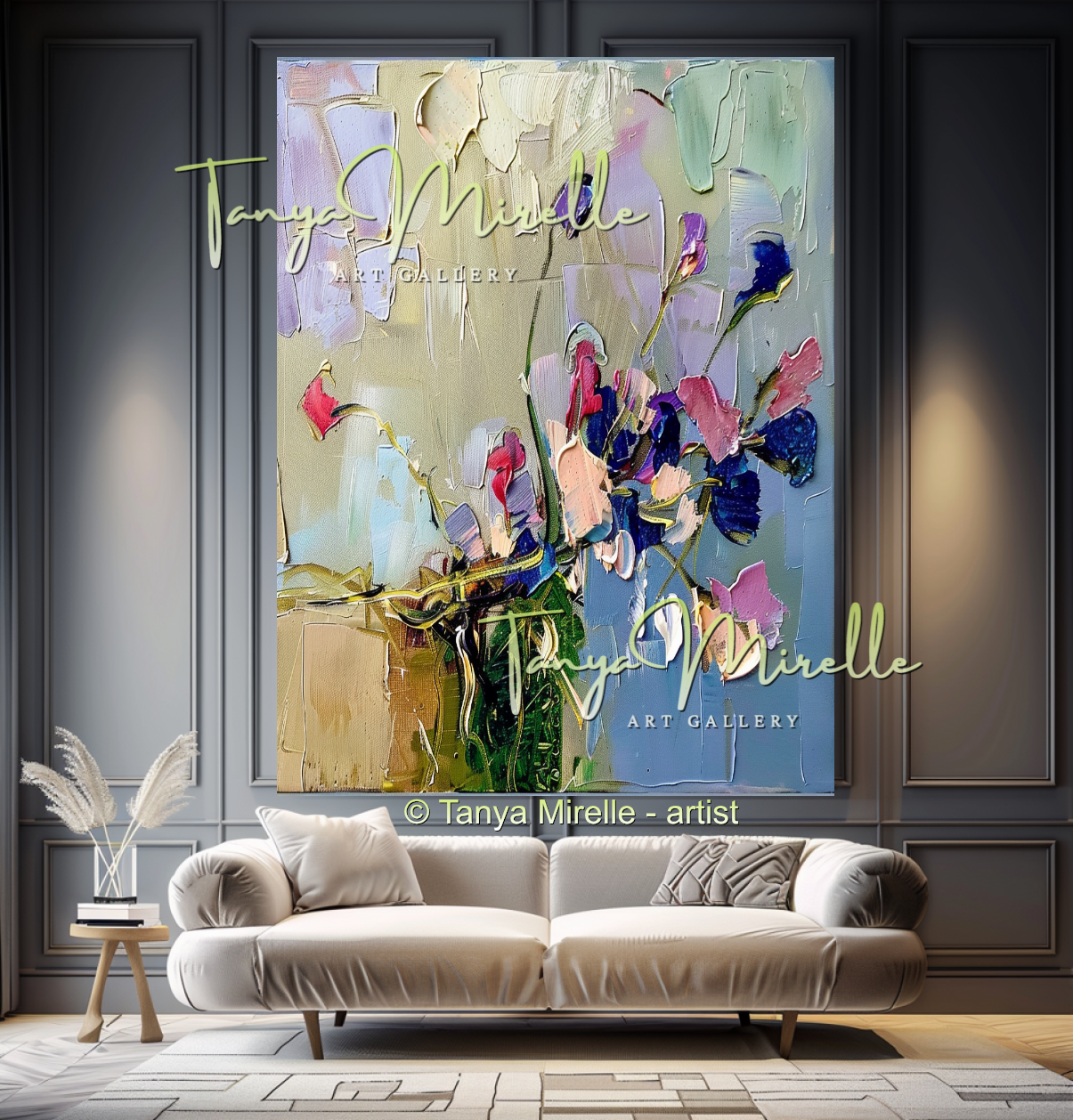 Modern Abstract Floral Oil Painting for Bedroom, Hotel #322