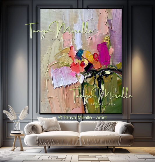 Large Floral Oil Painting on Canvas for Living Room #309