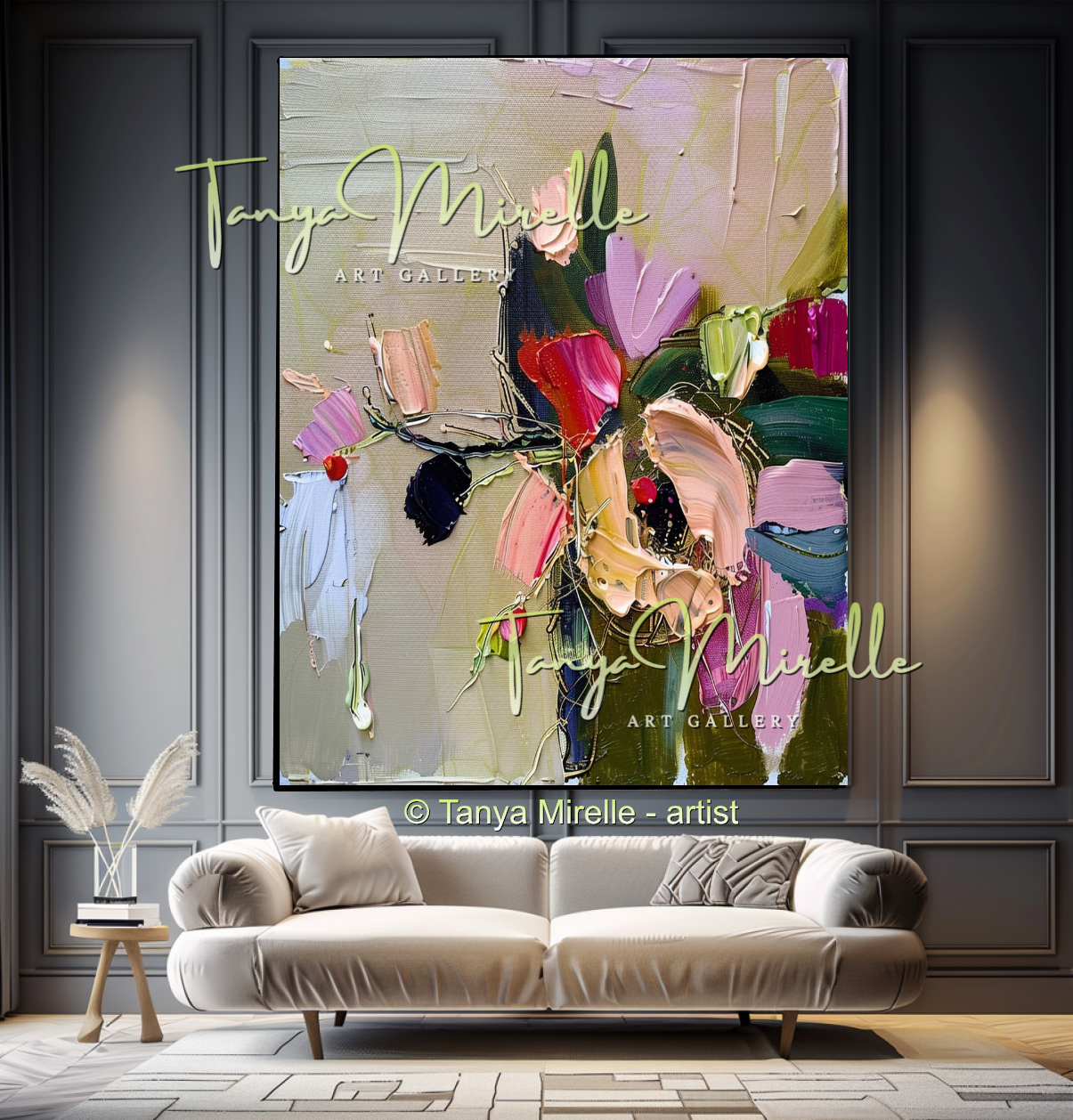 Large Floral Oil Painting on Canvas for Living Room #309