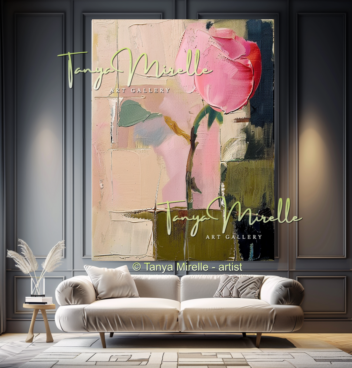 Abstract Roses Painting, Impasto Floral Artwork #328