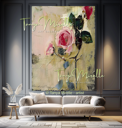 Abstract Roses Painting, Impasto Floral Artwork #328