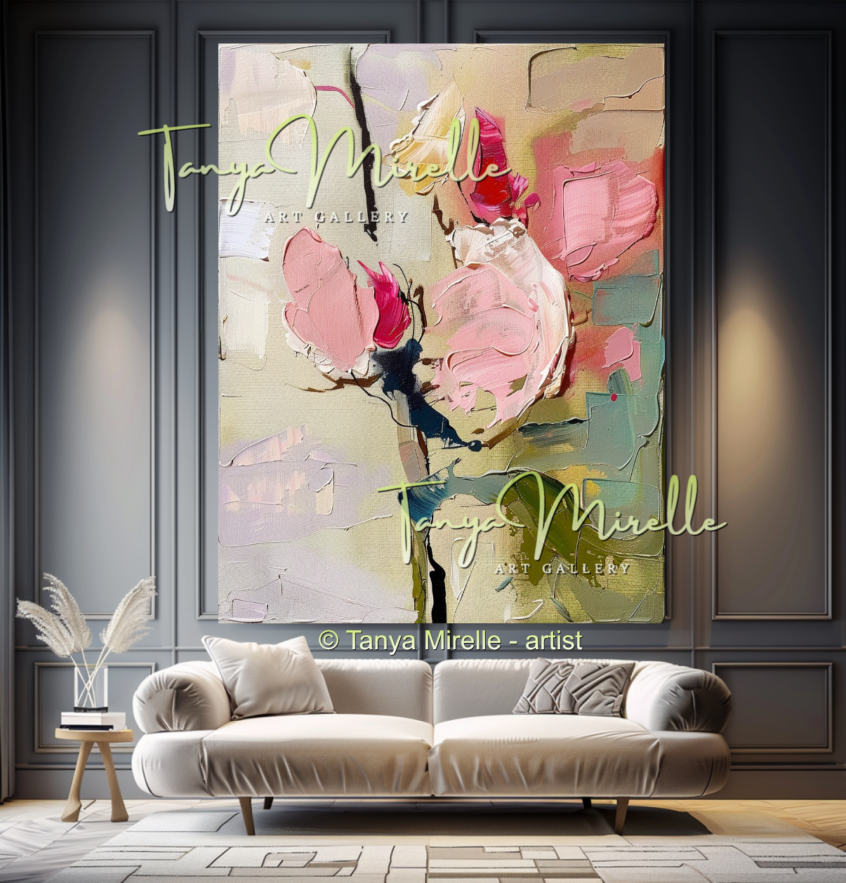 Abstract Roses Painting, Impasto Floral Artwork #328