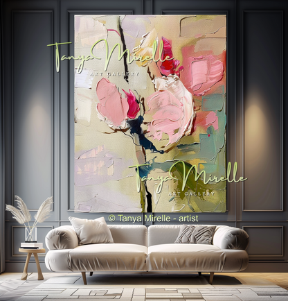 Abstract Roses Painting, Impasto Floral Artwork #328