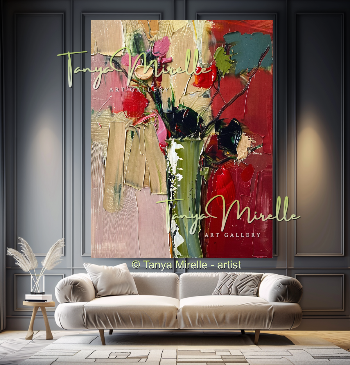 Decorative Red Bouquet Oil Painting for Bedroom or Hotel #330