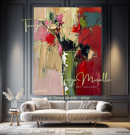 Decorative Red Bouquet Oil Painting for Bedroom or Hotel #330