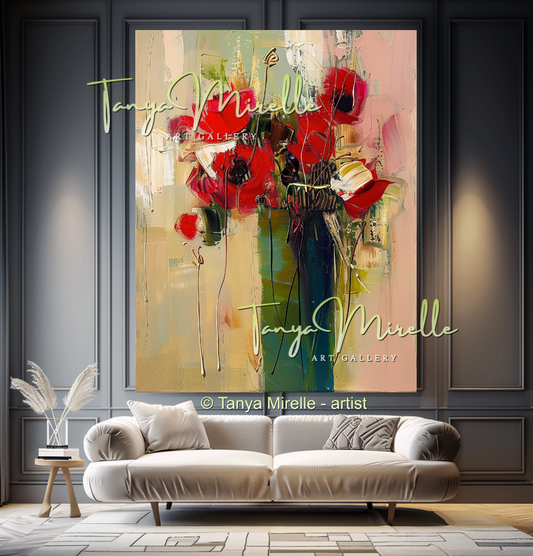 Decorative Red Bouquet Oil Painting for Bedroom or Hotel #330