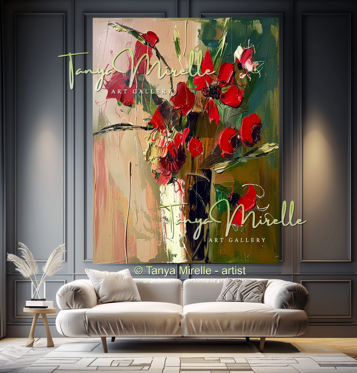 Decorative Red Bouquet Oil Painting for Bedroom or Hotel #330