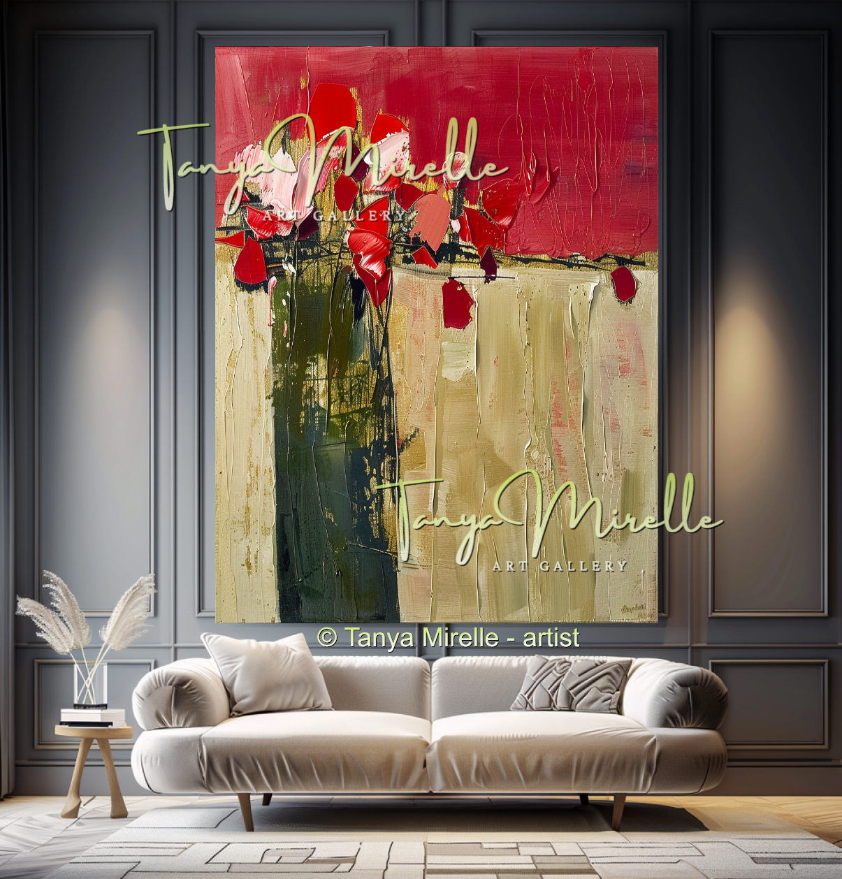 Abstract Red Floral Oil Painting for Bedroom or Hotel #331
