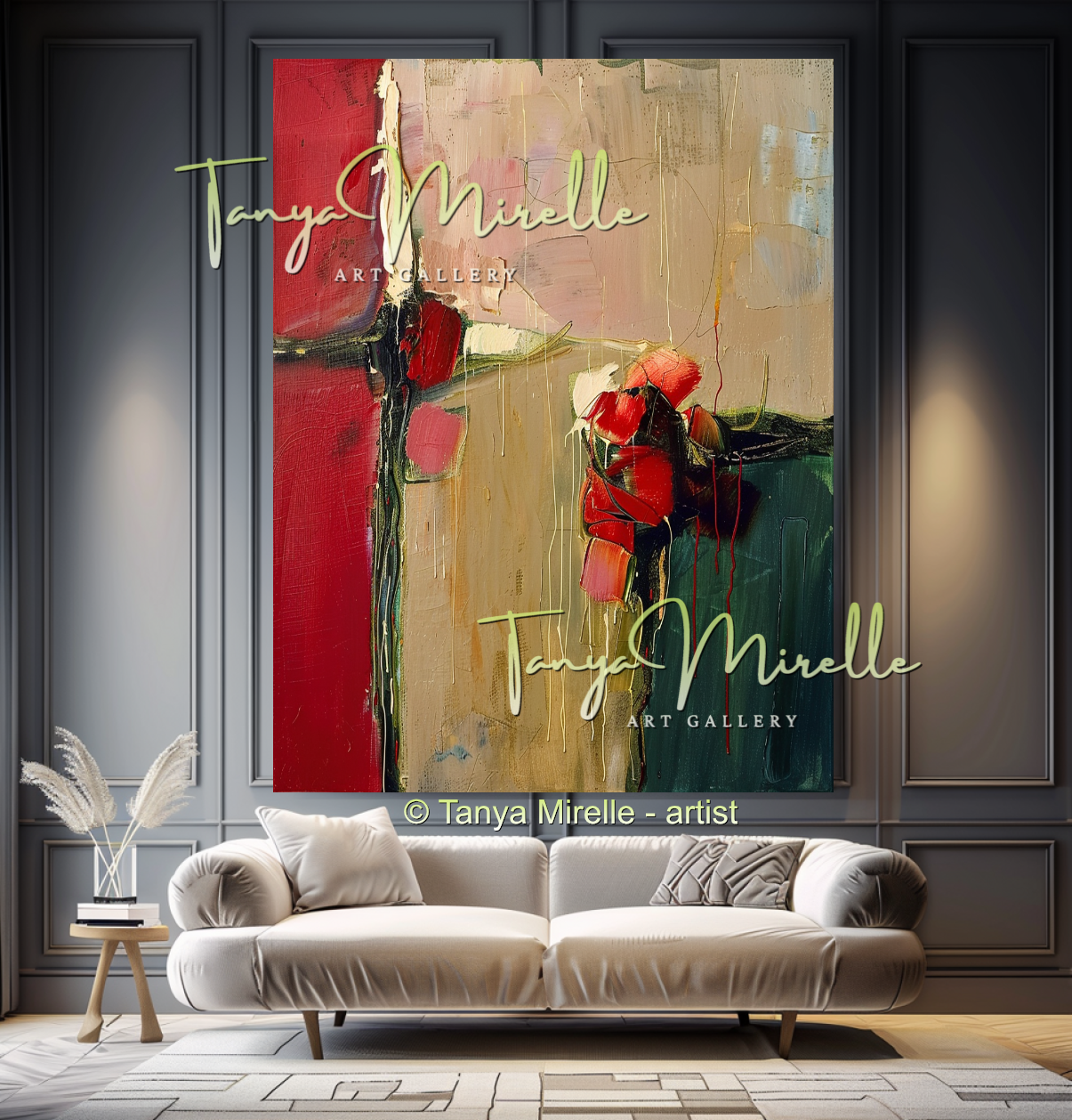 Abstract Red Floral Oil Painting for Bedroom or Hotel #331