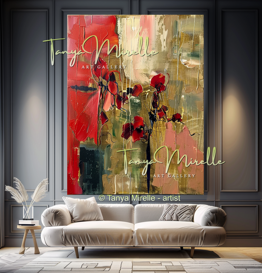 Abstract Red Floral Oil Painting for Bedroom or Hotel #331