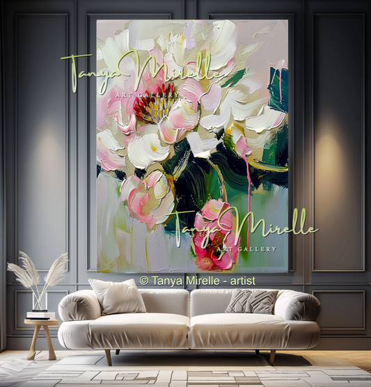 Peony Impasto Oil Painting for Living Room or Office #333