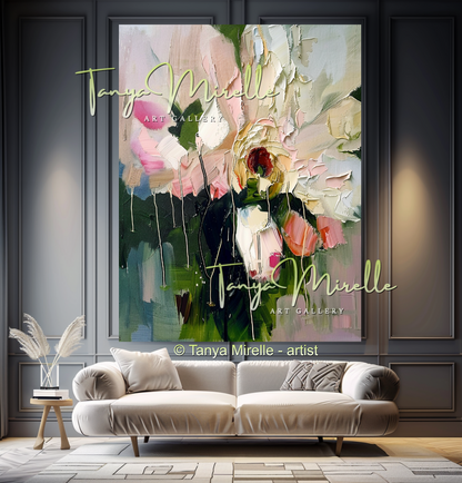 Peony Impasto Oil Painting for Living Room or Office #333