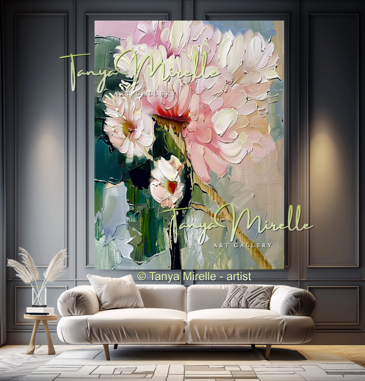 Peony Impasto Oil Painting for Living Room or Office #333