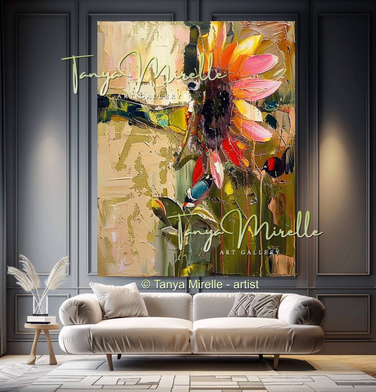Sunflower Impasto Oil Painting for Living Room or Office #334